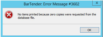 在尝试预览或打印模板时，您可能会收到以下错误信息：Error message 3602